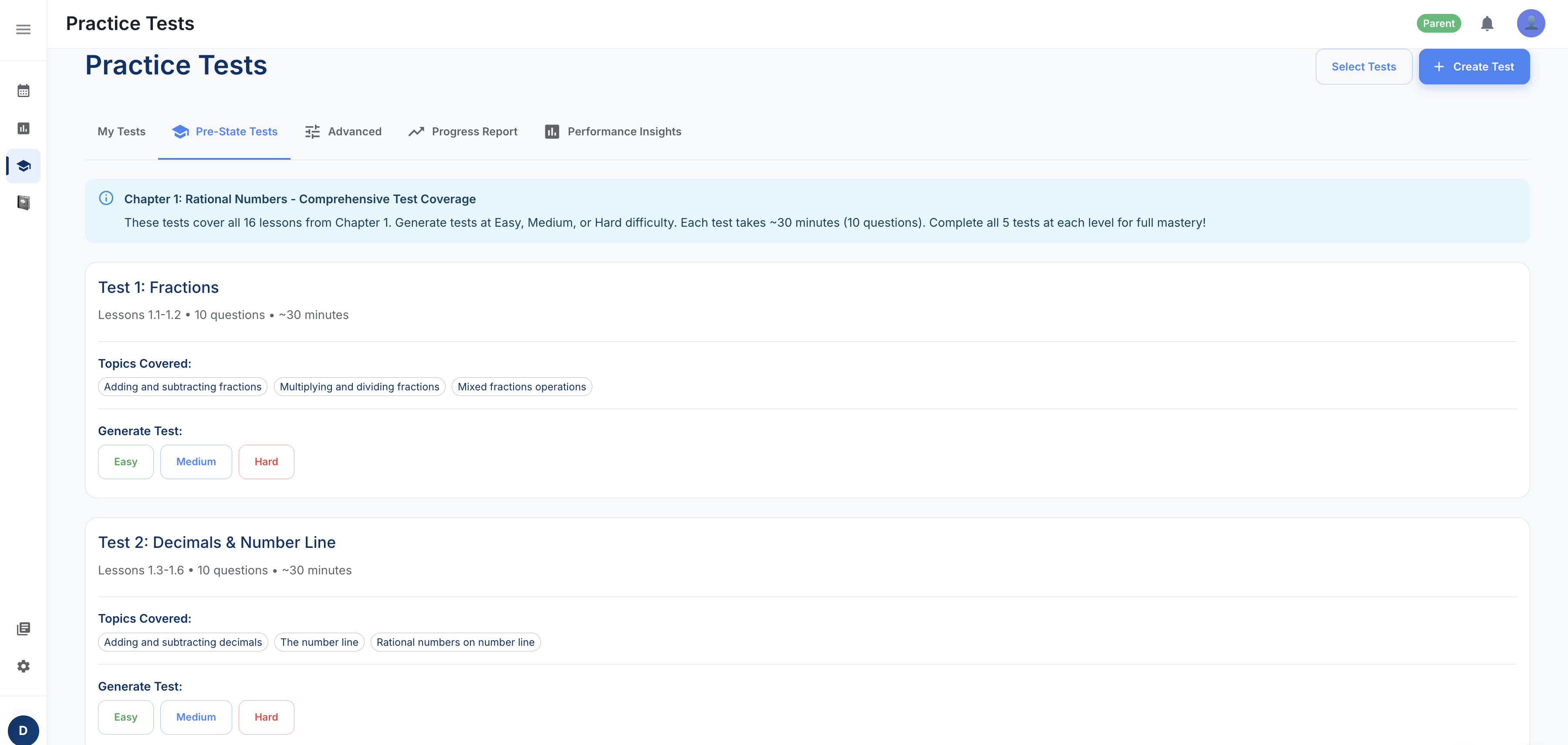 Pre-State Tests Interface